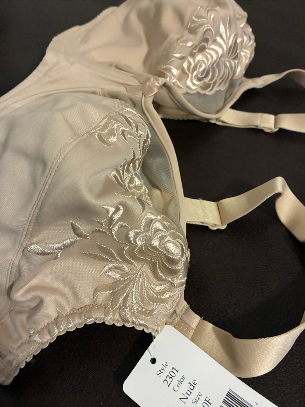 Elila Nude Embroidered Underwire Bra with Floral Satin Detail